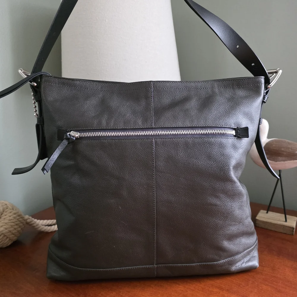 Coach 70308 Thompson Messenger Charcoal Gray Leather Laptop Messenger Bag